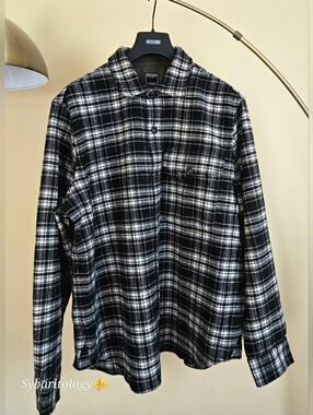 NWT TODD SNYDER  Black and White Plaid Wool Overshirt Size: L